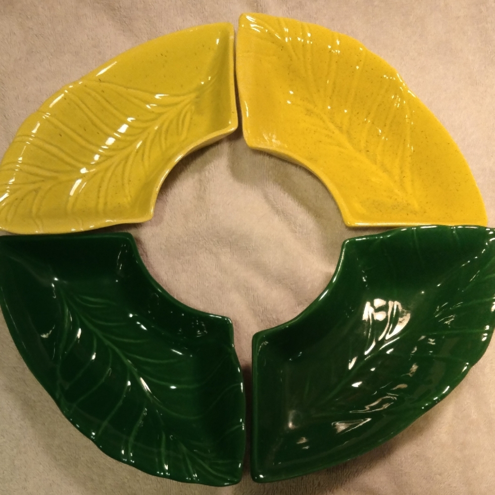 Lazy Susan Ceramic Dish Set - Yellow and Green